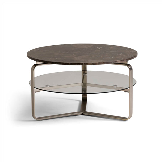 Strata Couchtisch, Marmor Emperador | Glas | Ø80