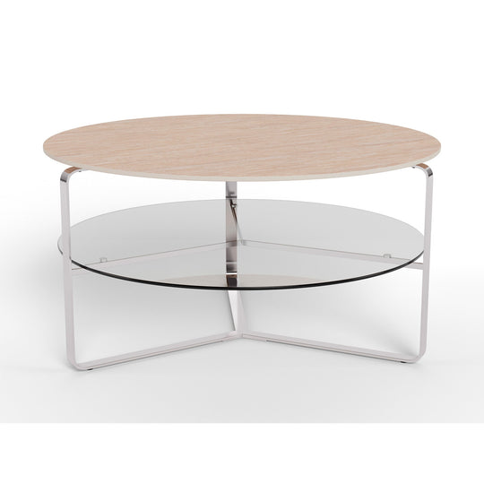 Strata Couchtisch, Keramik Travertin | Glas | Ø80