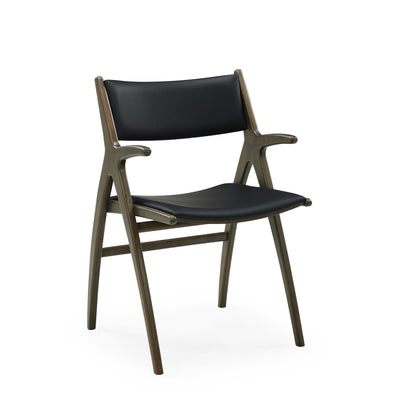 Roots Esszimmerstuhl, Armlehnen | Geräucherte Eiche | Schwarzes Leder