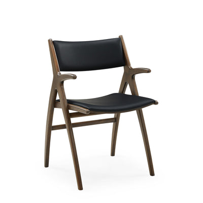 Roots Esszimmerstuhl, Armlehnen | Geräucherte Eiche | Schwarzes Leder