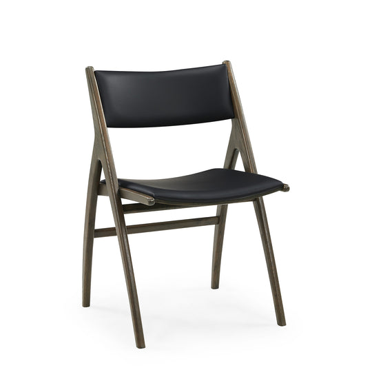 Roots Esszimmerstuhl, geräucherte Eiche | Schwarzes Leder