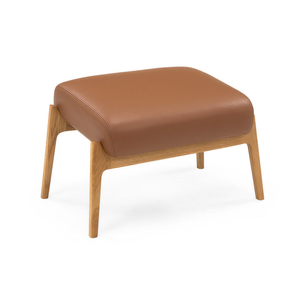 Leno Fußhocker, Eiche natur | Leder Cognac
