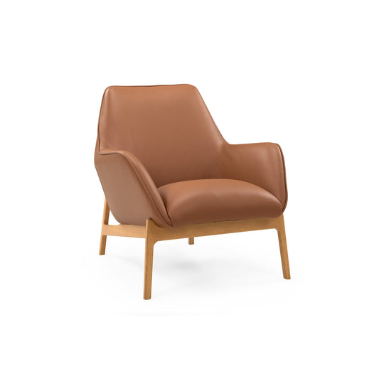 Leno Loungesessel, Eiche natur | Leder Cognac