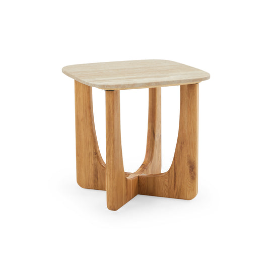 Orion Ecktisch, Eiche/Travertin | 50x50