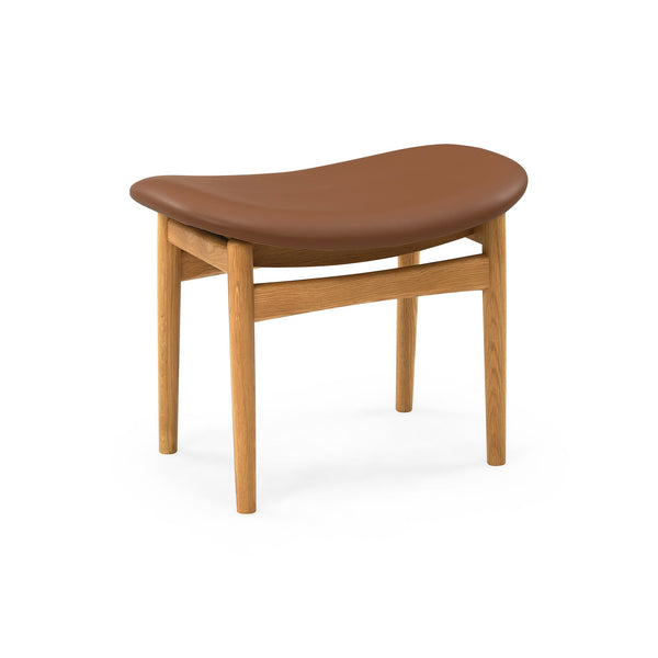 Struct Fußhocker, Eiche natur | Leder cognac
