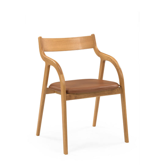 Birk Esszimmerstuhl, Armlehnen | Eiche natur | Leder cognac