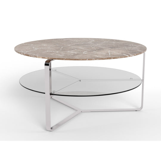 Strata Couchtisch, Marmor Emperador | Glas | Ø80