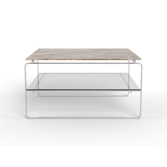 Strata Couchtisch, Marmor Emperador | Glas | 80x80