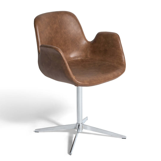 Chrome-Esszimmerstuhl, Armlehnen | Drehfunktion | Leder