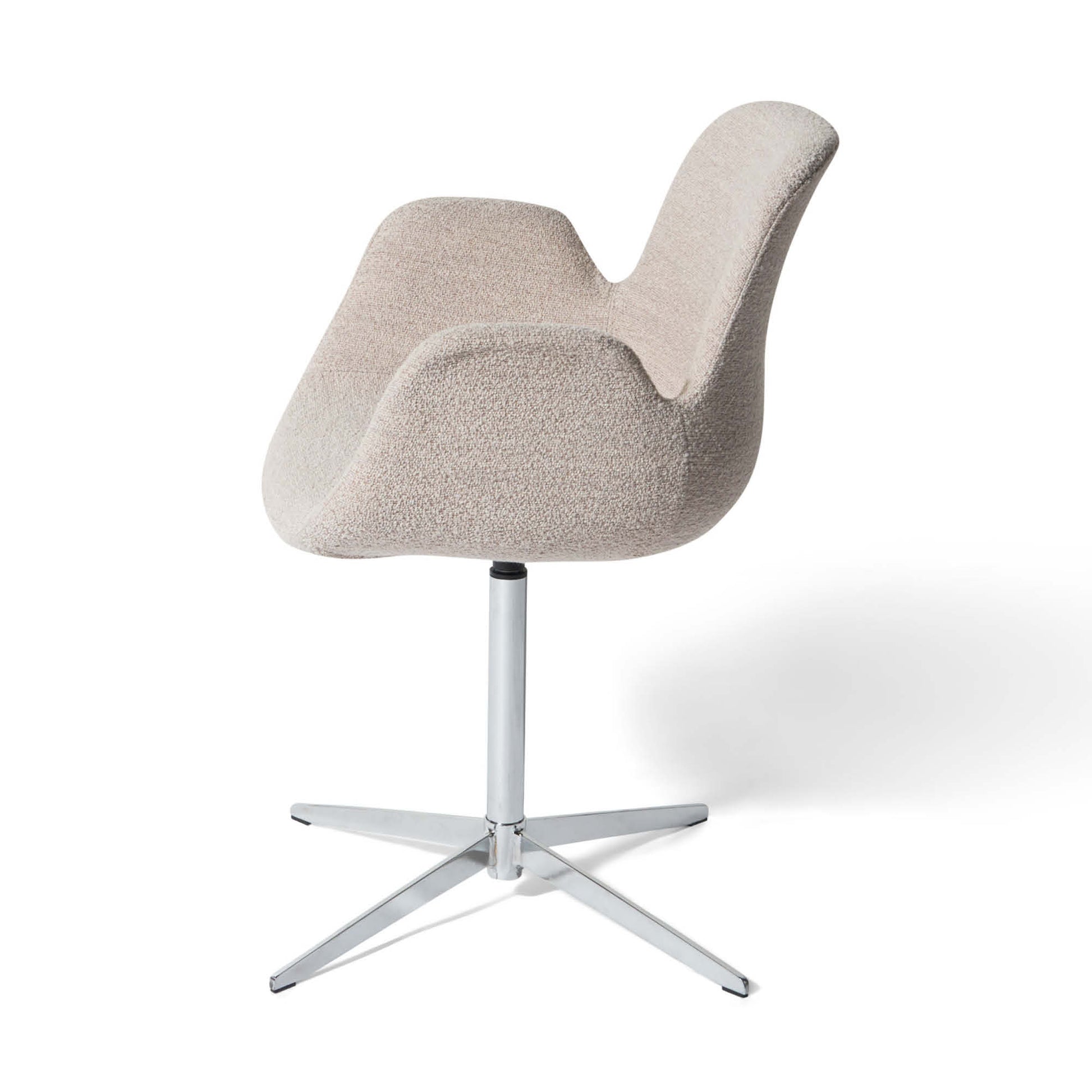 Chrome spisebordsstol, armlæn | Drejefunktion | Bouclé - Møbelkompagniet