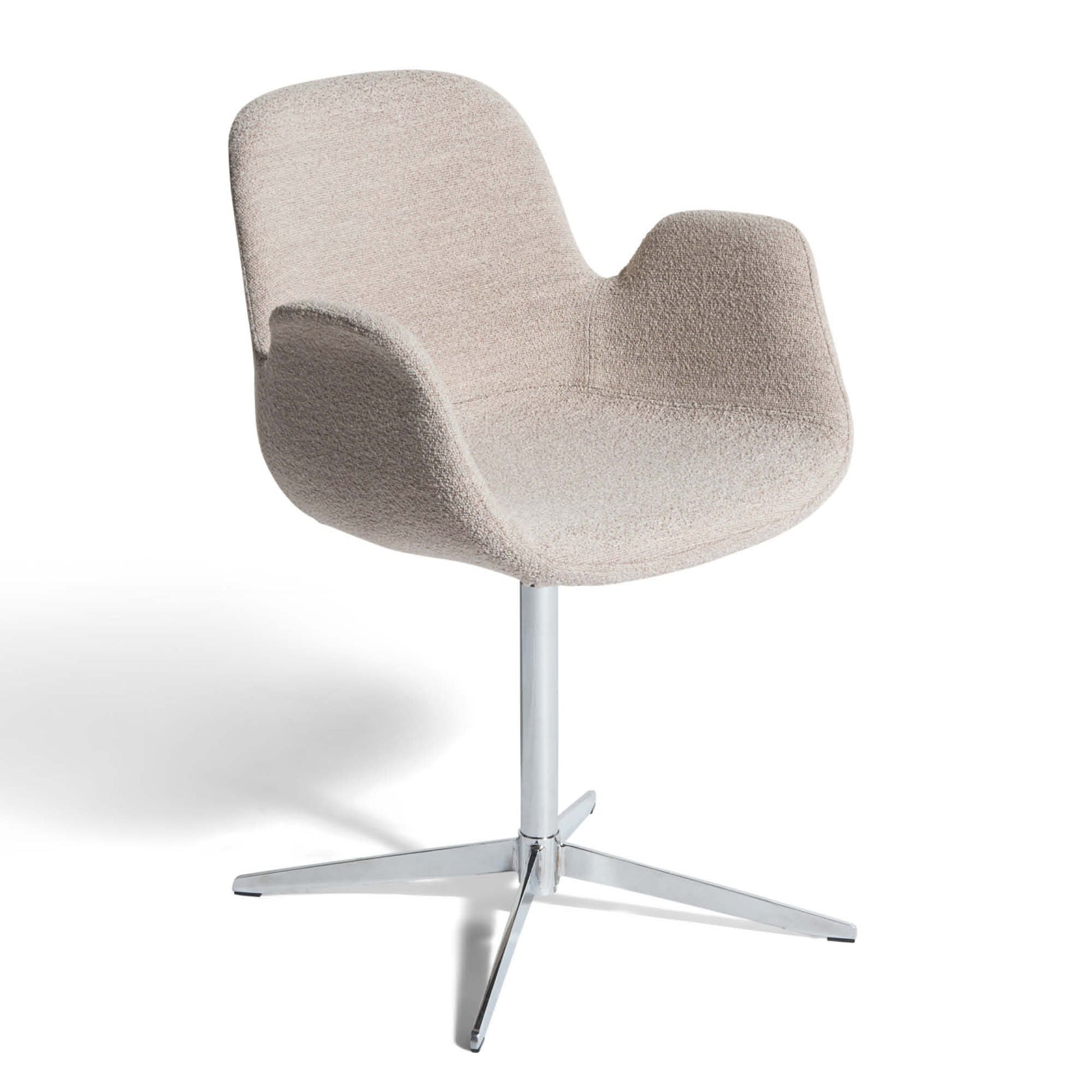 Chrome spisebordsstol, armlæn | Drejefunktion | Bouclé - Møbelkompagniet