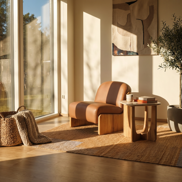 Ledge Loungesessel, Natur-Eiche | Cognac-Leder