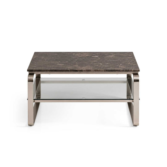 Strata Couchtisch, Marmor Emperador | Glas | 80x80