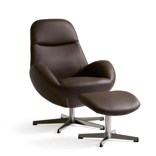 Bellis Sessel mit Fußhocker, Drehfunktion | Leder