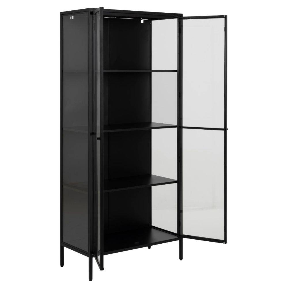 Newcastle vitrineskab 180cm, sort metal - Møbelkompagniet