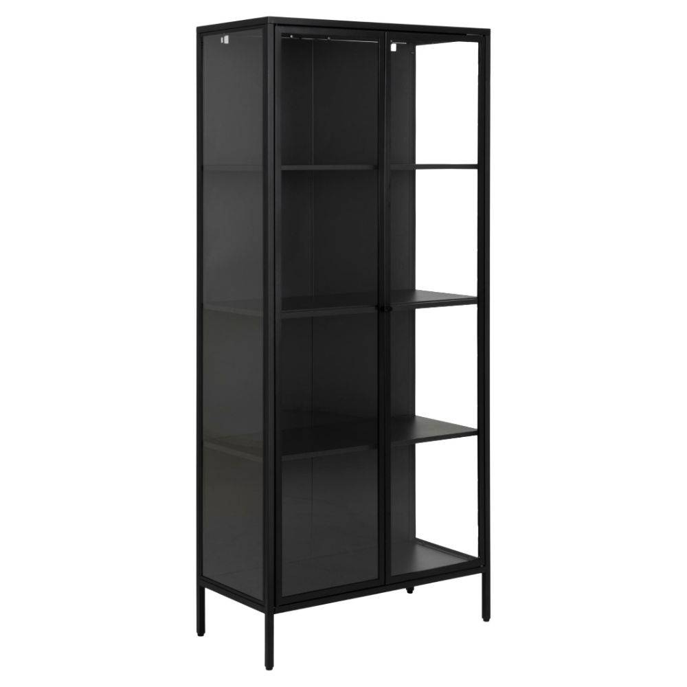 Newcastle vitrineskab 180cm, sort metal - Møbelkompagniet